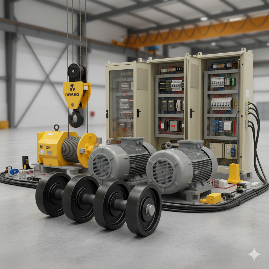 Componentes para grúas industriales: polipastos, ganchos, cables y motores
